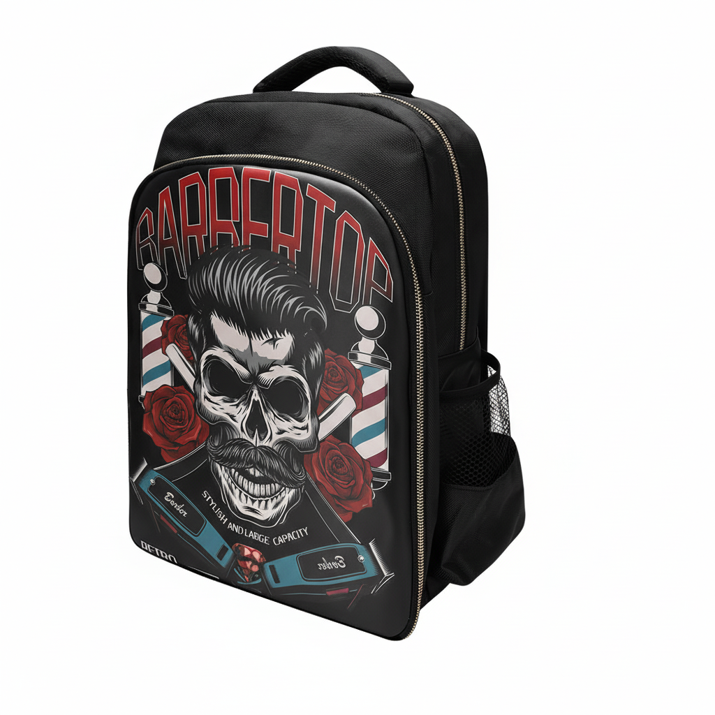 Morral barberia, calavera rosas