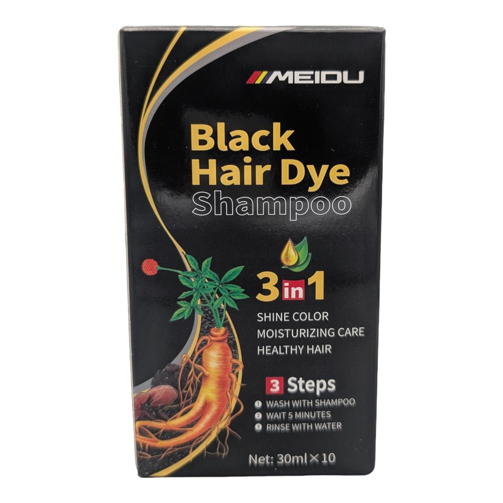 Shampoo cubre canas MEIDU caja 30ml*10, negro